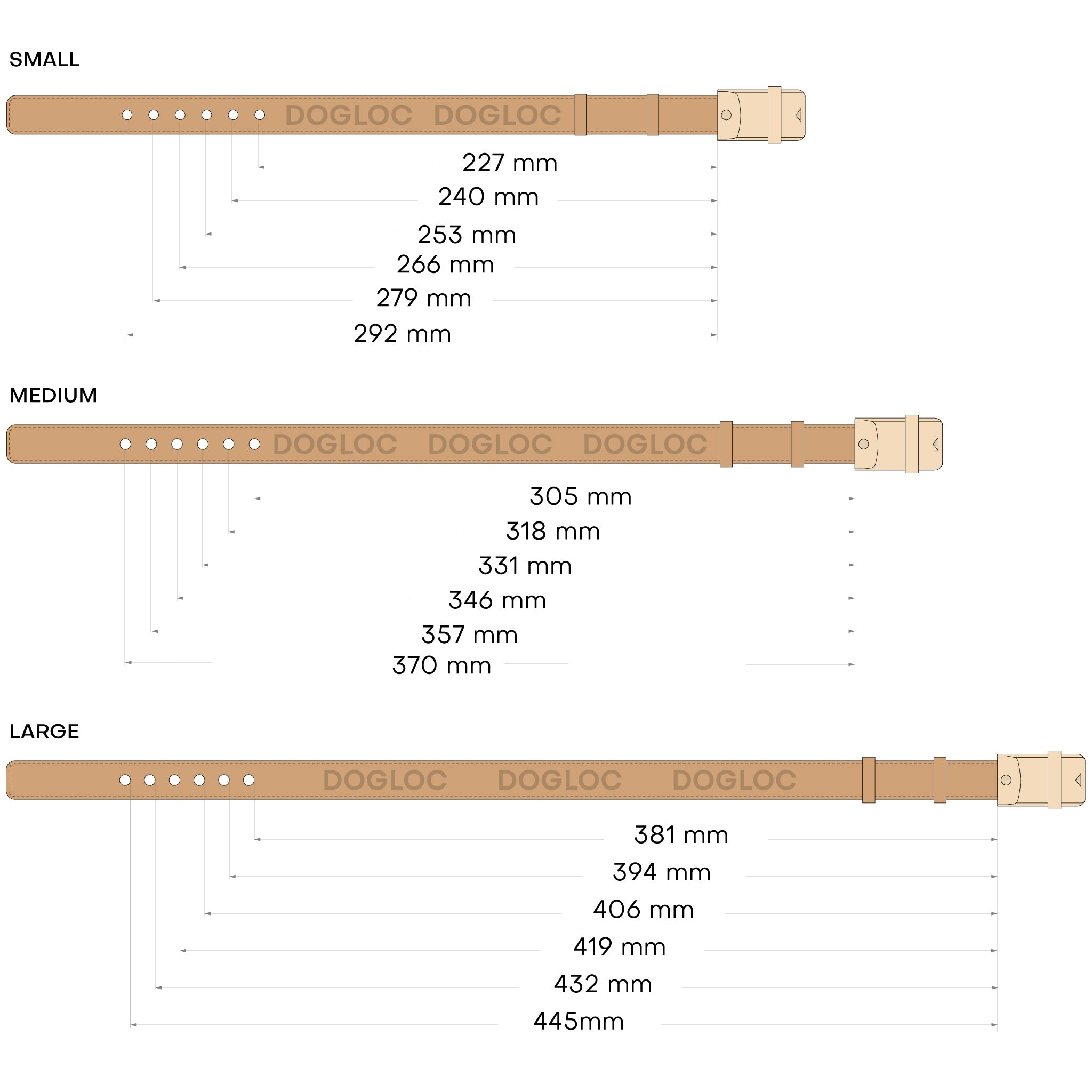 DOGLOC collar measurement diagram in millimetres