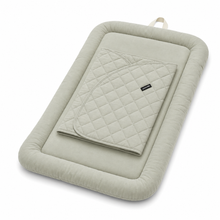 Side angle of the khaki Pawbella Essential Pet Stroller plush cushion set