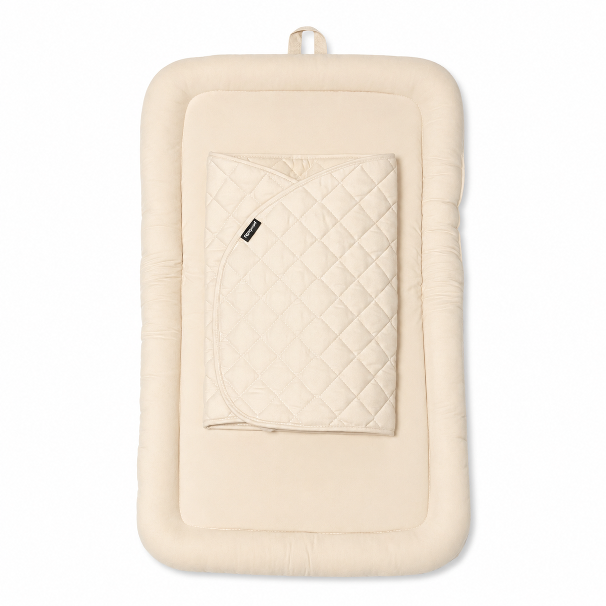 Beige Pawbella pet stroller plush cushion set with raised padded sides and magnetic cover