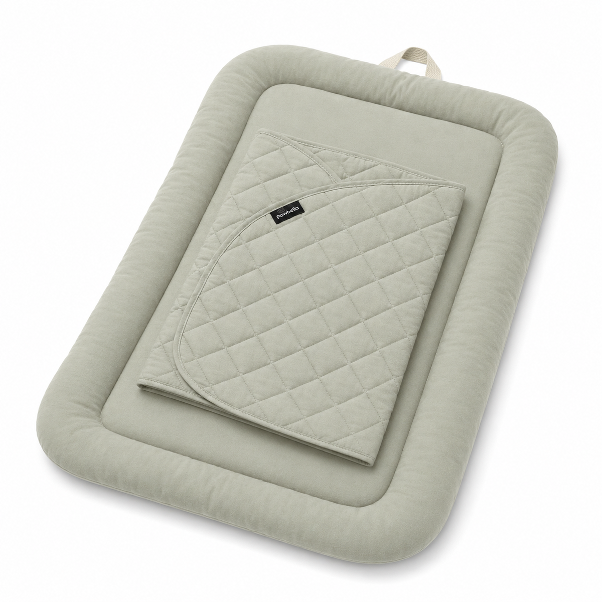 Khaki Pawbella Ultimate Pet Stroller plush cushion set with quilted magnetic cover